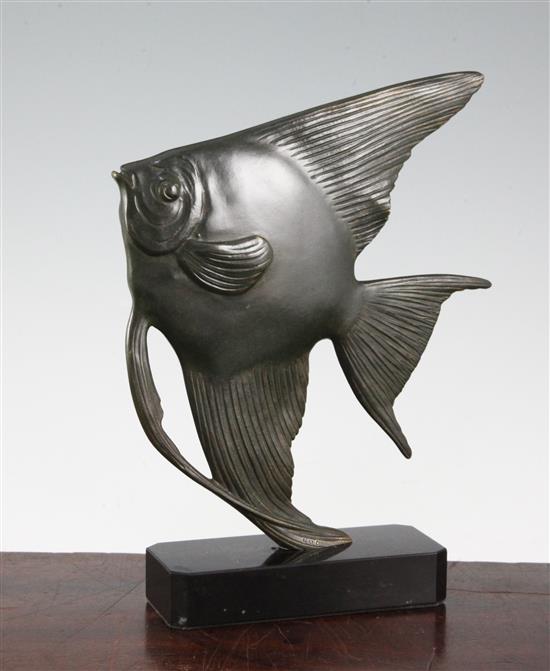 A French Art Deco patinated bronze model of an Angel fish, 10in.